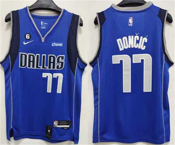Mens Dallas Mavericks #77 Luka Doncic Blue No.6 Patch Stitched Jersey